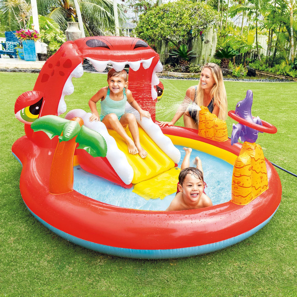 Intex Happy Dino Outdoor Inflatable Kiddie Pool Play Center with Slide