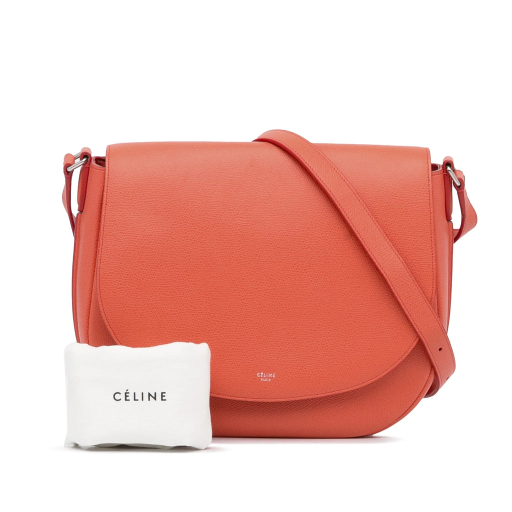 Pre-Owned Authenticated Celine Trotteur Messenger Bag Calf Leather Orange Crossbody Bag Unisex (Good)