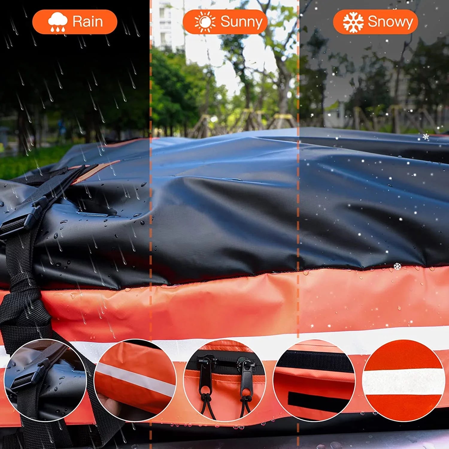Cyfie Rooftop Cargo Bag for Car,SUV Car Top Carrier 15Cu. ft for All Cars with/Without Rack, Waterproof & Tearproof, Includes Anti-Slip Mat, 8 Reinforced Straps, 6 Door Hooks, Storage Bag
