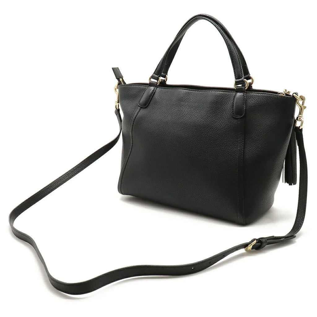 Pre-Owned GUCCI Soho Interlocking G Tote Bag Shoulder Tassel Leather Black 369176 (Good)