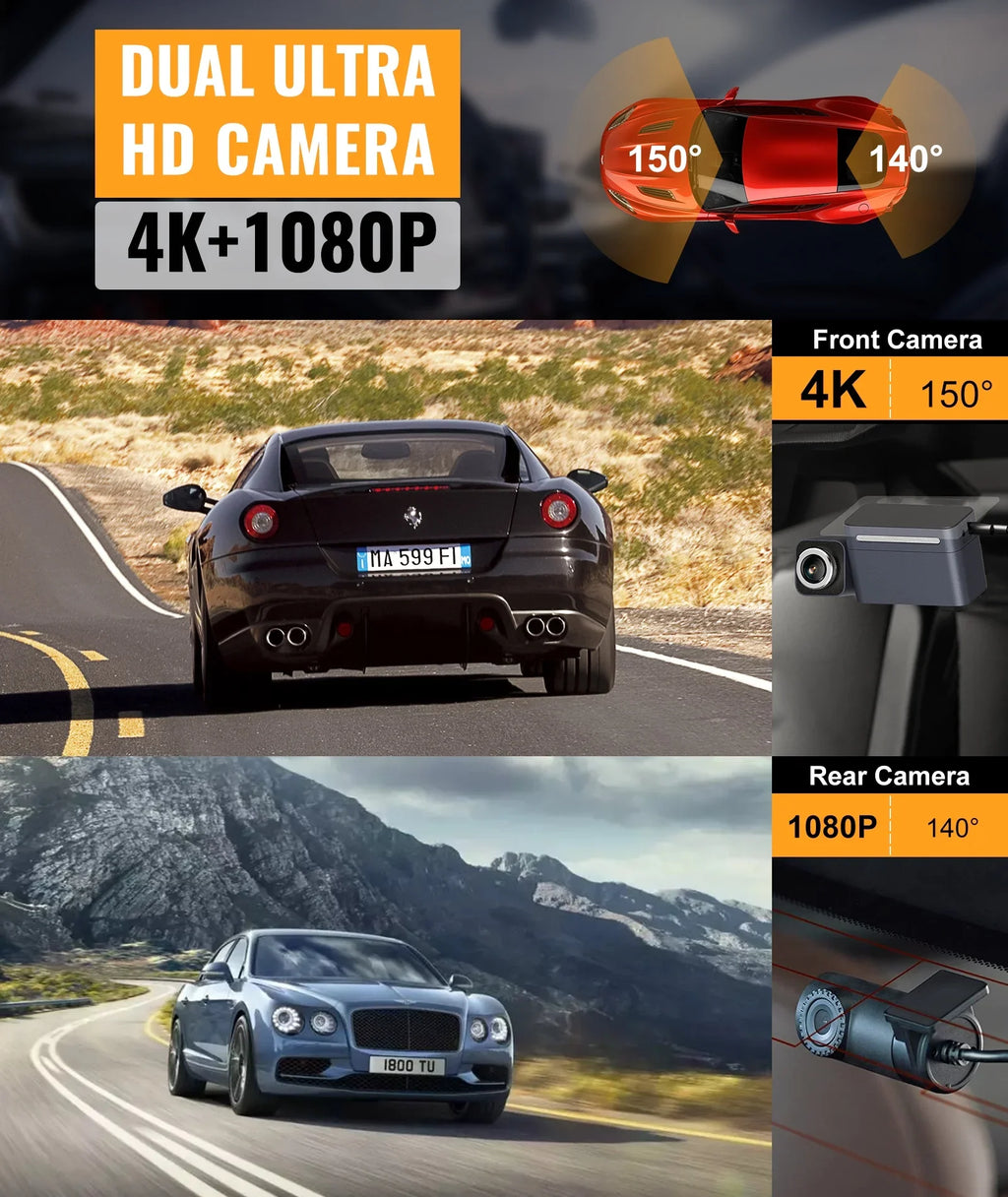 MINIEYE C2M 4K Dash Cam Front and Rear, Dual Dash Camera for Cars 4K+1080P - AI Collision Avoidance Device, 2.4'' LCD, Built-in 5G WiFi GPS, ADAS, Loop Recording, Super Night Vision, APP OTA Update