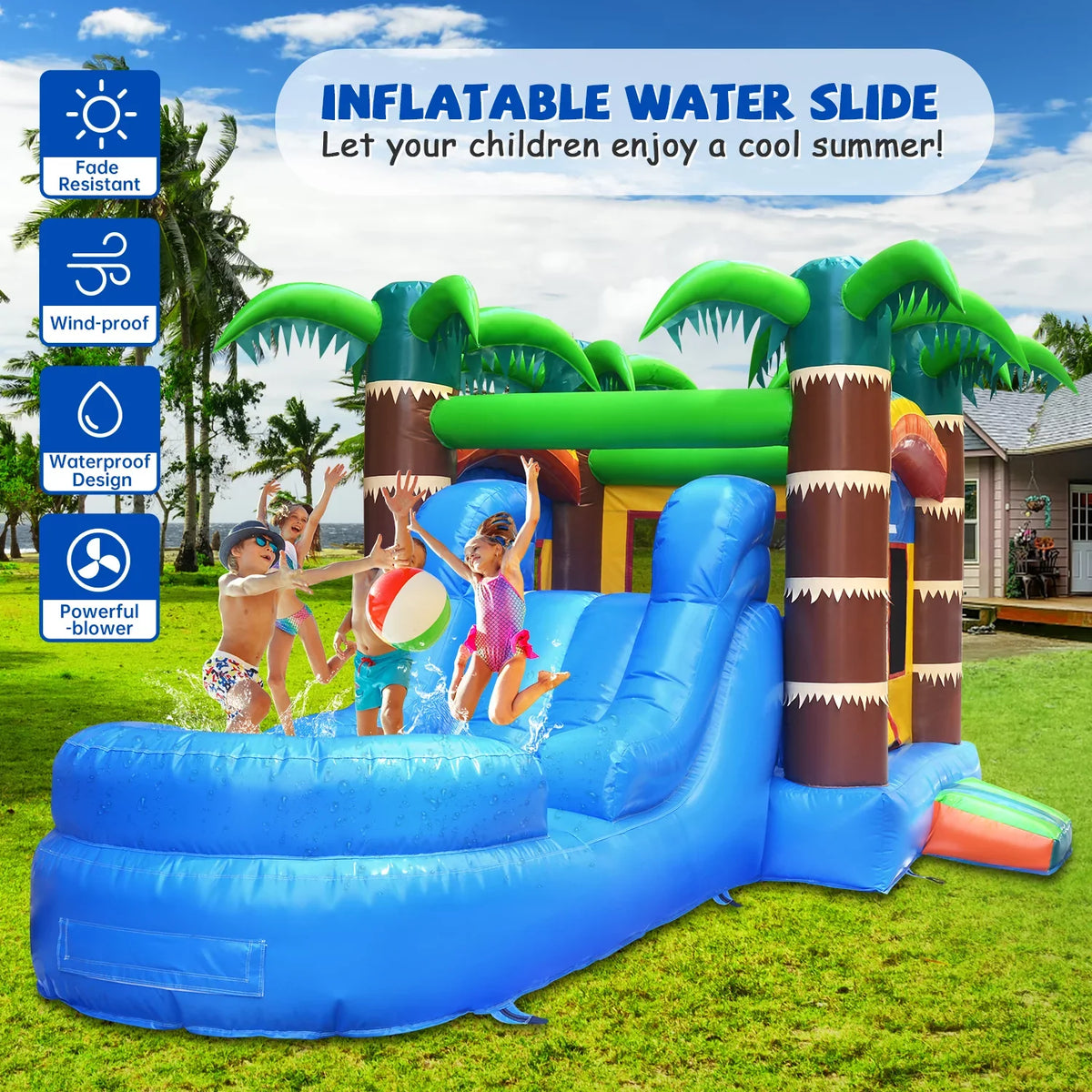 GOOSH 12 ft x 22 ft Inflatable Bounce House with Water Slide and Air Blower, Commercial Bounce House Water Slide for Backyard Outdoor Fun, Inflatable Water Slide Bounce House with Fun Bouncy Area