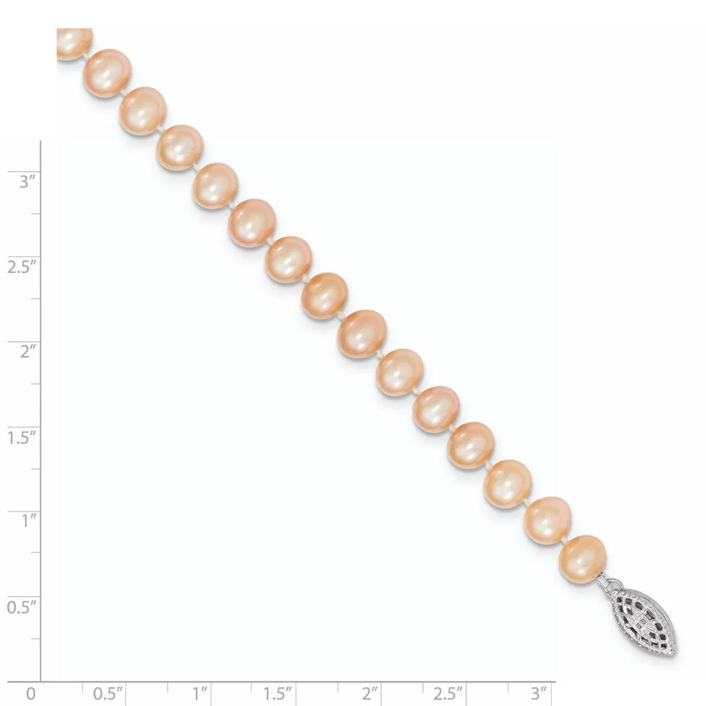 Primal Silver Sterling Silver Rhodium-plated 6-7mm Pink Freshwater Cultured Pearl Bracelet
