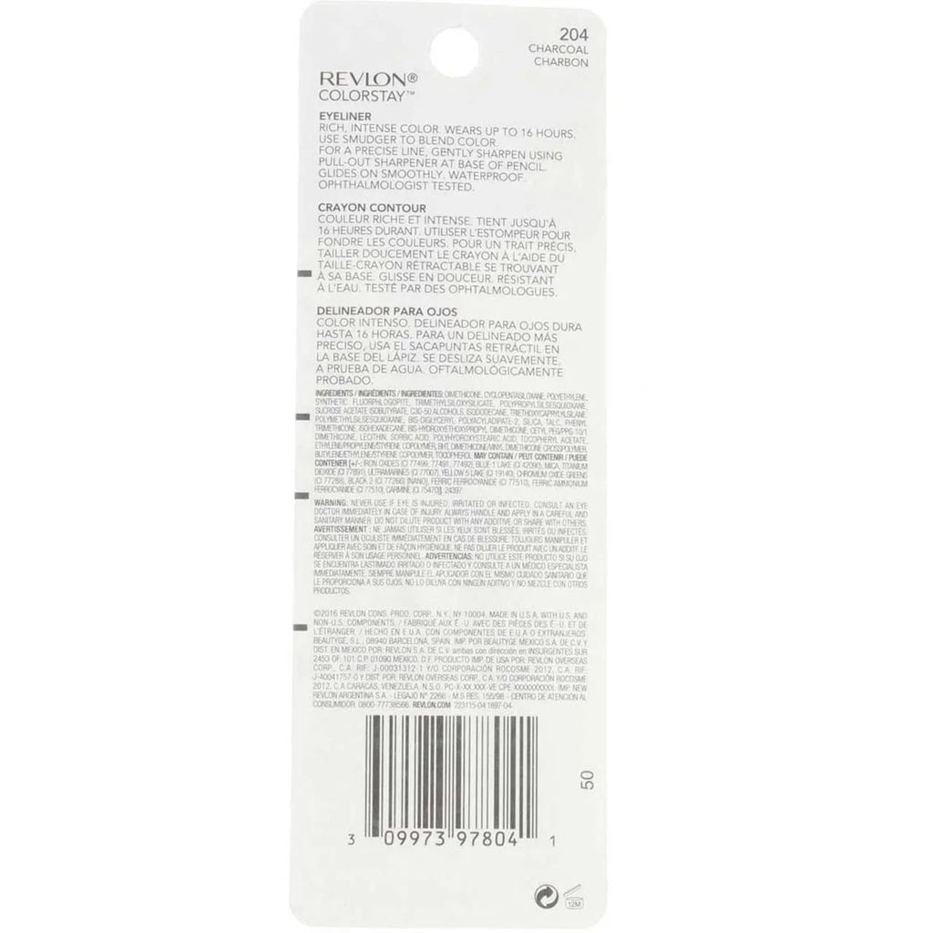Revlon Colorstay Eyeliner Pencil, Charcoal [204], 0.01 Oz (Pack Of 4)