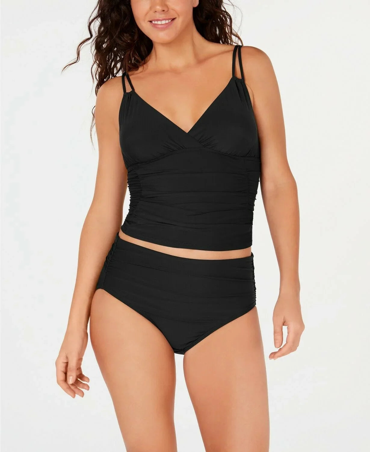 Calvin Klein BLACK Ruched Tankini Swim Top, US X-Small
