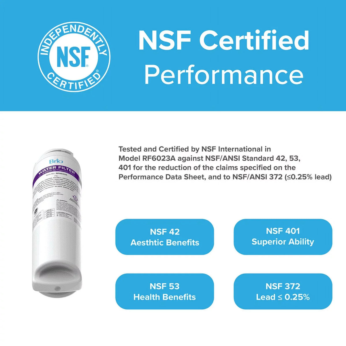 Brio 6023A Refrigerator Water Filter Replacement Compatible WIth GE GSWF, GSWF3PK, GSWFDS, 100749-C, 100749C, 100810/A, 100810A