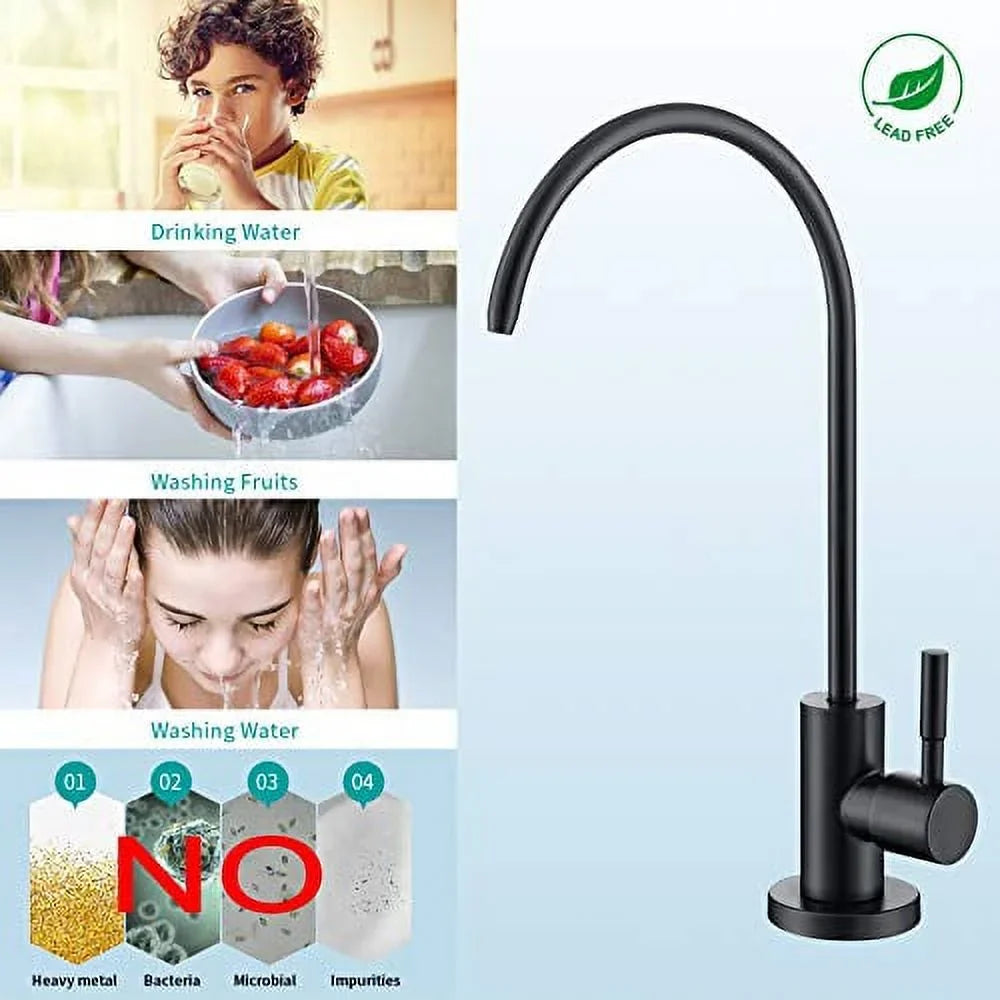 MIAOHUI Reverse Osmosis Faucet, Drinking Water Faucet Fits Most Water Filtration Systems, Modern RO Faucet Kitchen Filtered Water Faucet, Non-Air Gap, Lead-Free, Stainless Steel (Black)