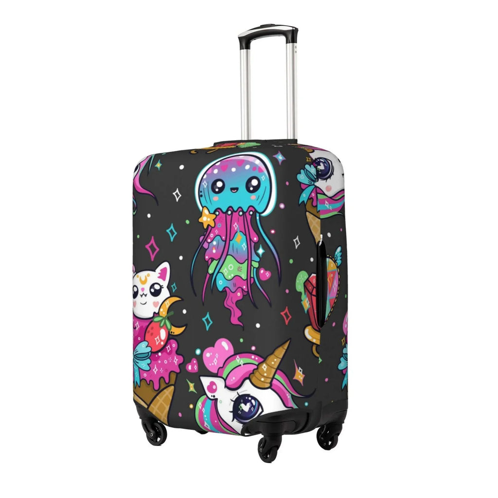 Fotbe Rainbow Unicorn And Cat Icecream Luggage Cover Protector,Suitcase Cover Protector Fit 18-32 Inch Luggage,Washable Protector Covers Dust And Stratch Resistance