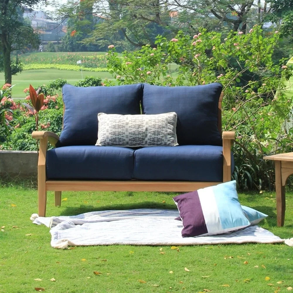 Cambridge Casual Leon Teak Patio Loveseat with Cushion Plantation Teak/Beige Cushion