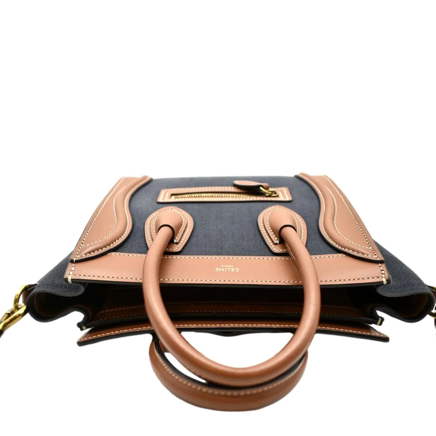 Pre-owned CELINE Luggage Denim Leather Tote Crossbody Bag Bicolor