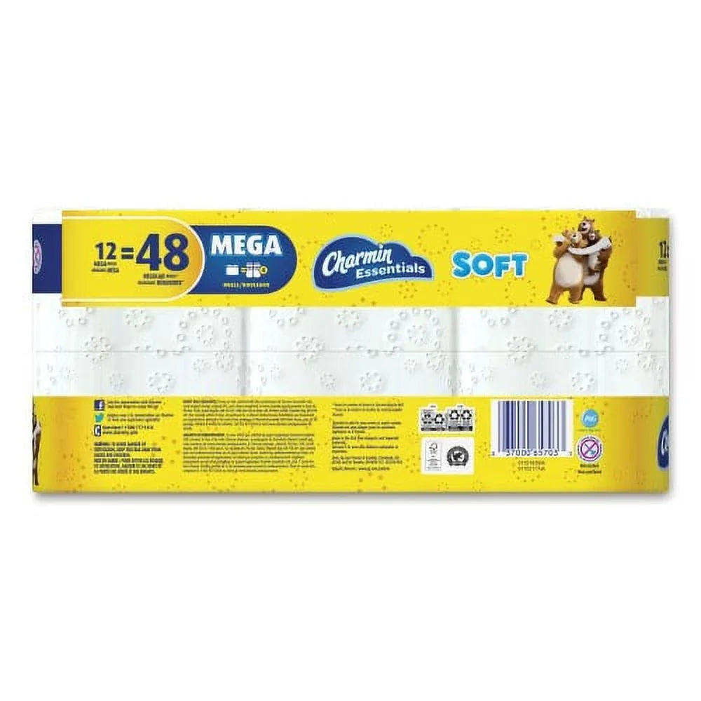 Charmin Essentials Soft Bathroom Tissue, Septic Safe, 2-Ply, White, 4 x 3.92, 352 Sheets/Roll, 12/Pack