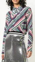 Nicole Miller Artelier MULTICOLOR Abstract Stripe Button Down Bodysuit, US Petite