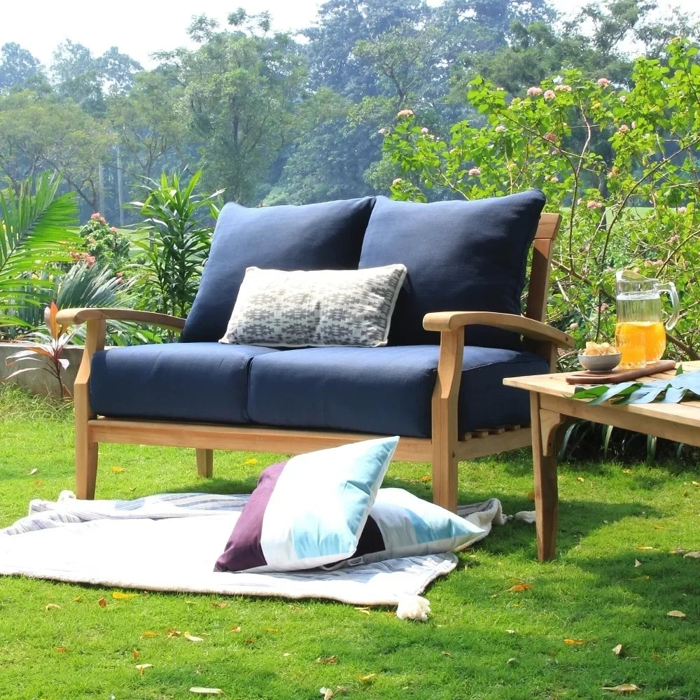 Cambridge Casual Leon Teak Patio Loveseat with Cushion Plantation Teak/Beige Cushion