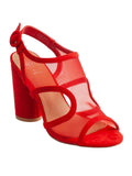 G.C. SHOES Womens Red Mesh Side Cutouts Padded Adjustable Claire Round Toe Block Heel Buckle Slingback Sandal 7.5