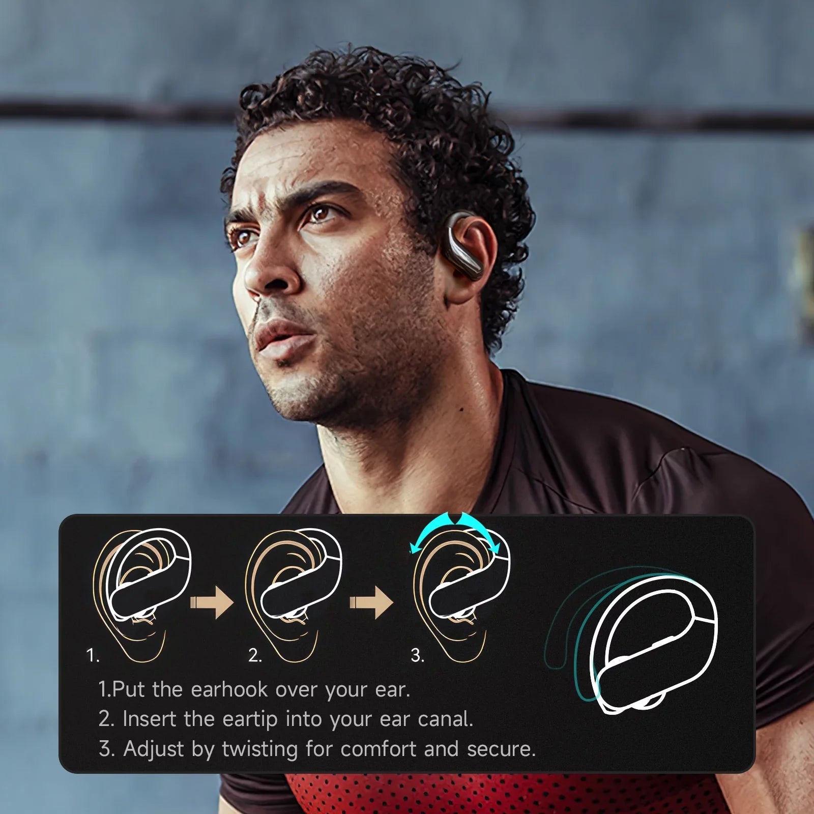 Bluetooth 5.3 Headphones Wireless Earbuds 100hrs Playtime Wireless Charging Case Digital Display Sports Ear buds with Earhook Premium Deep Bass Waterproof Over-Ear Earphones for TV Phone Portable computer Black