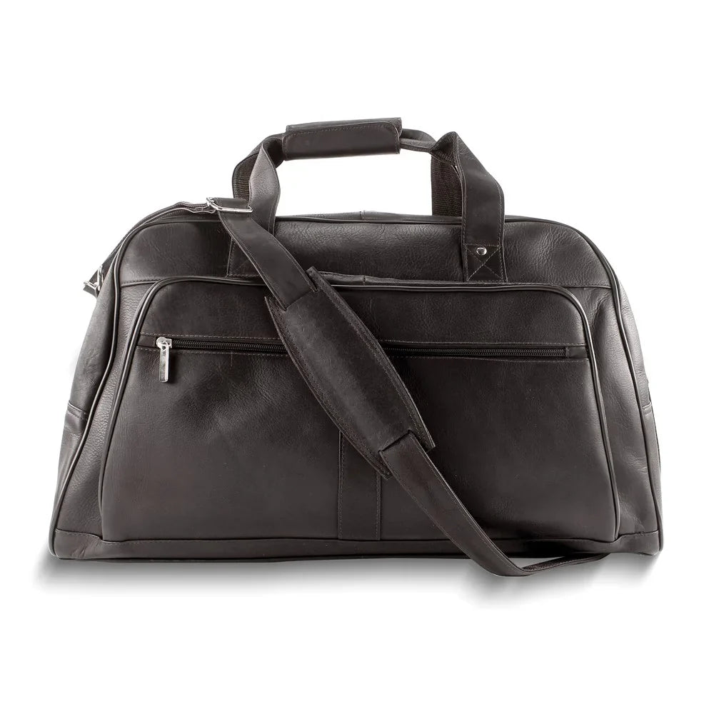 Dark Brown Leather Duffle Bag with Notebook Pocket and Adjustable Strap QGM23256