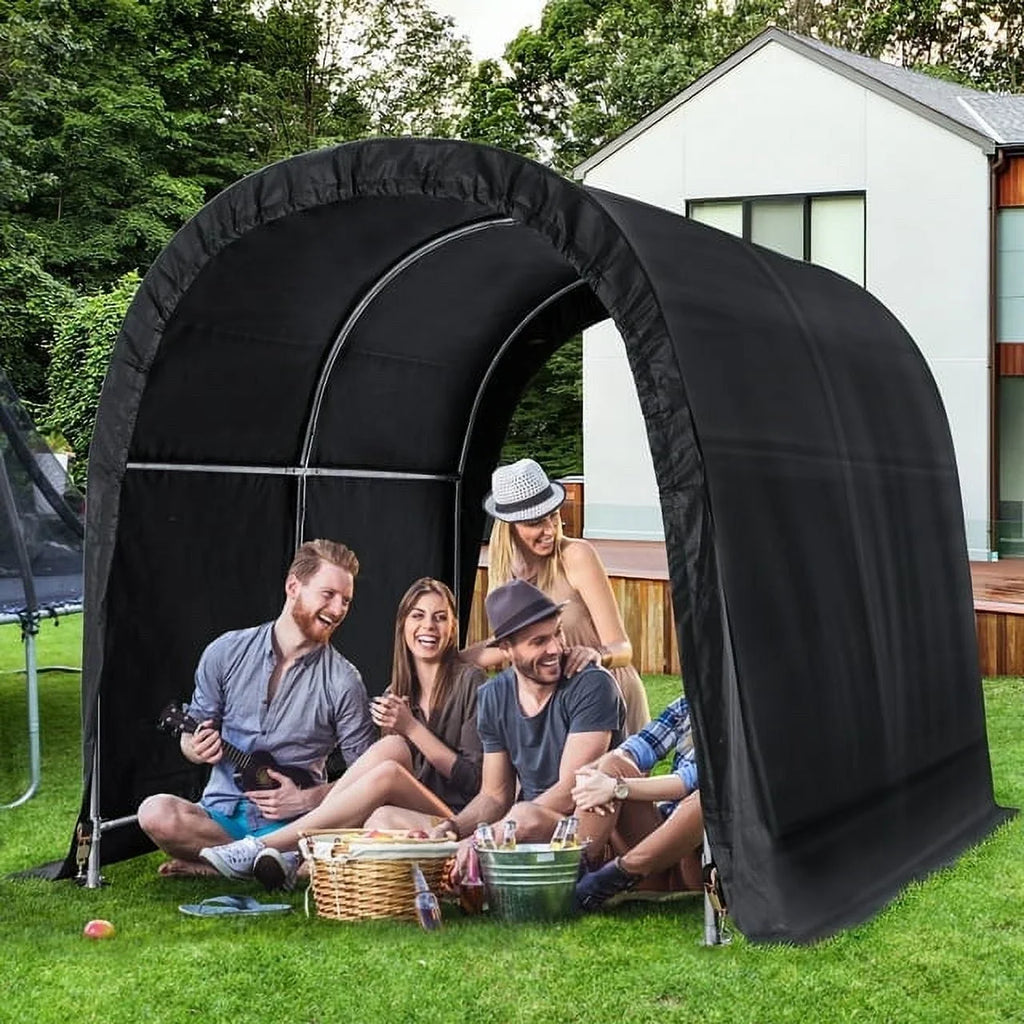 Hommow 7 FT x 8 FT Heavy Duty Storage Tent, Outdoor Tool Shed, Carport, Portable Garage for Patio, Garden, Black