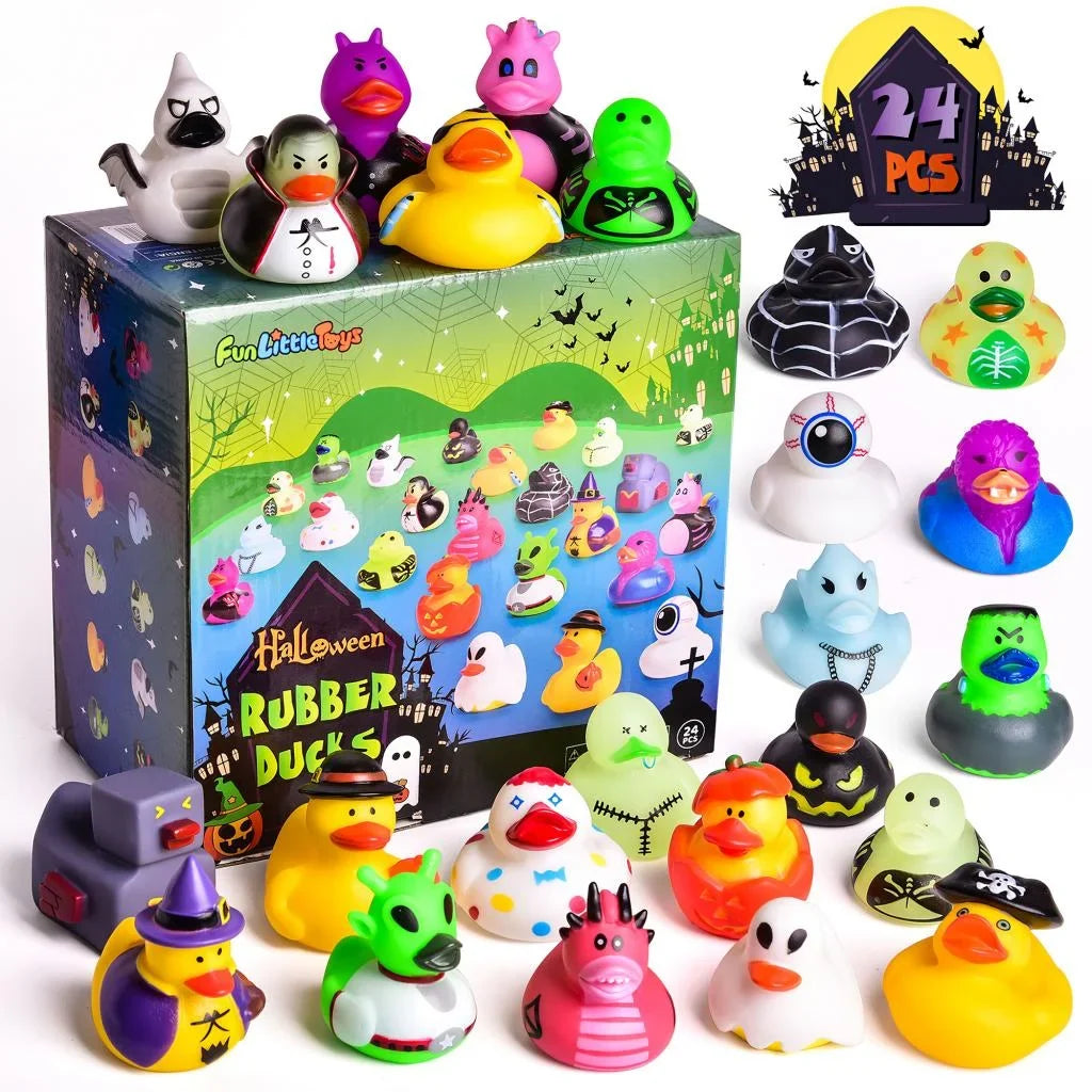 Fun Little Toys 24 Pcs Halloween Rubber Ducks,Rubber Ducks Bath Toys for Baby Showers,Halloween Decor Trick or Treat,Halloween Party Favors