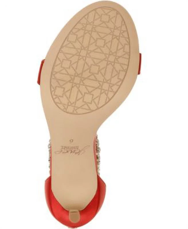 JEWEL BADGLEY MISCHKA Womens Red Ankle Strap Embellished Unique Round Toe Stiletto Zip-Up Dress Sandals Shoes 9.5 M
