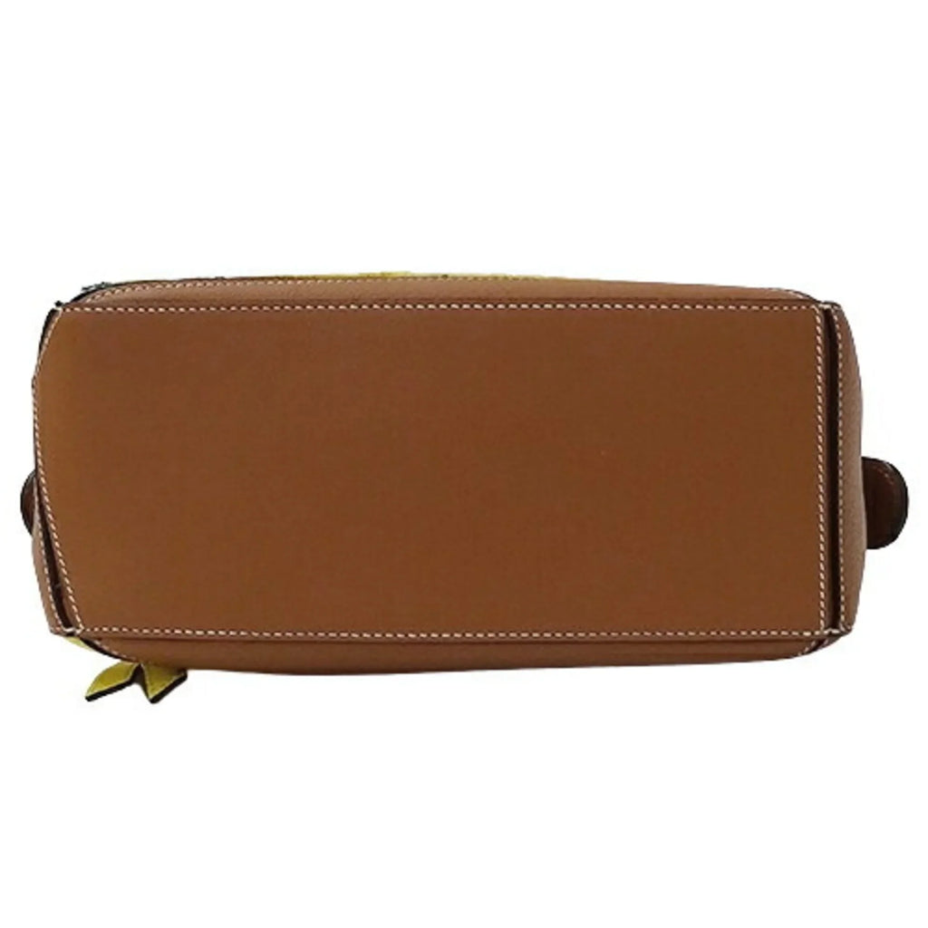 Pre-Owned LOEWE Bag Women's Brand Handbag Shoulder 2way Puzzle Small Floral Leather Brown Yellow William de Morgan Collaboration Embroidery Compact Mini (Good)