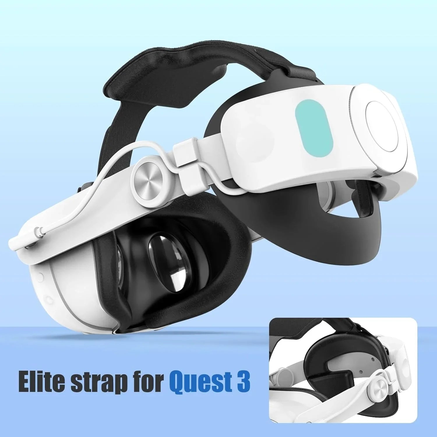 Elite Strap with Battery for Meta Quest 3, 5300mAh Battery Pack Head Strap, Adjustable VR Accessories to Reduce Pressure & Extend Playtime-for Meta Quest 3
