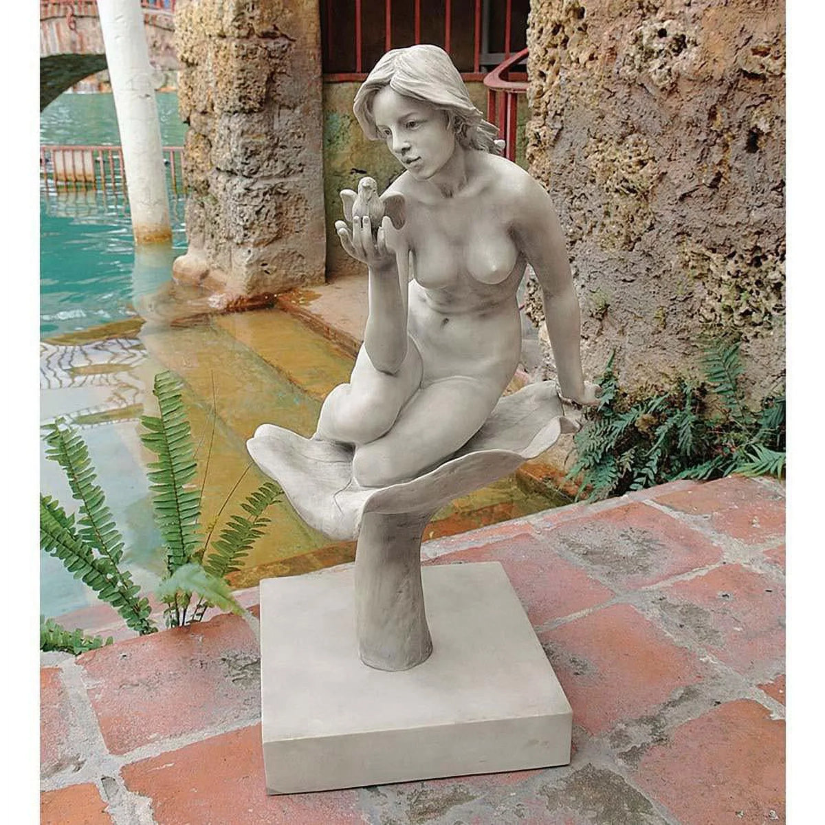 Nude Erotic Female Bird Whisper Home Garden Pool Sculpture Statue Figurine