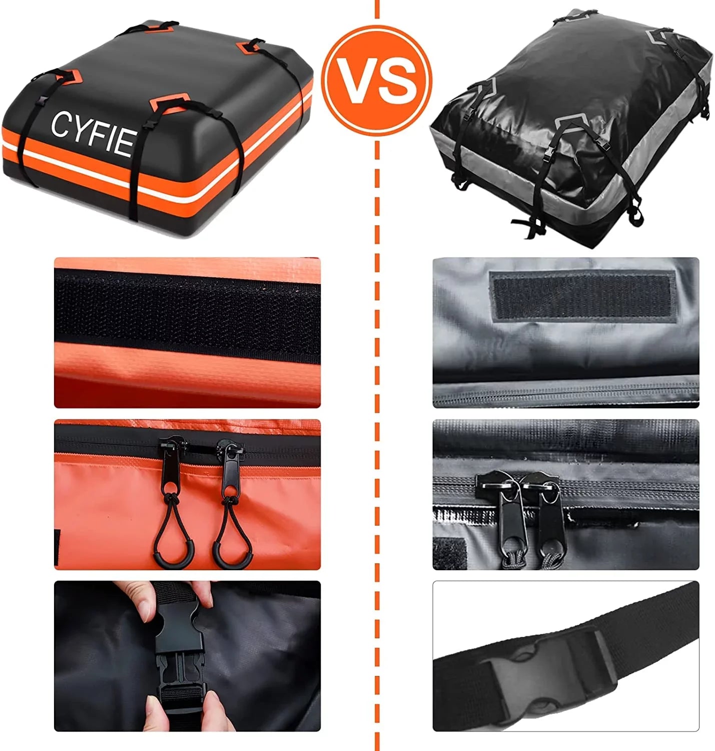 Cyfie Rooftop Cargo Bag for Car,SUV Car Top Carrier 15Cu. ft for All Cars with/Without Rack, Waterproof & Tearproof, Includes Anti-Slip Mat, 8 Reinforced Straps, 6 Door Hooks, Storage Bag