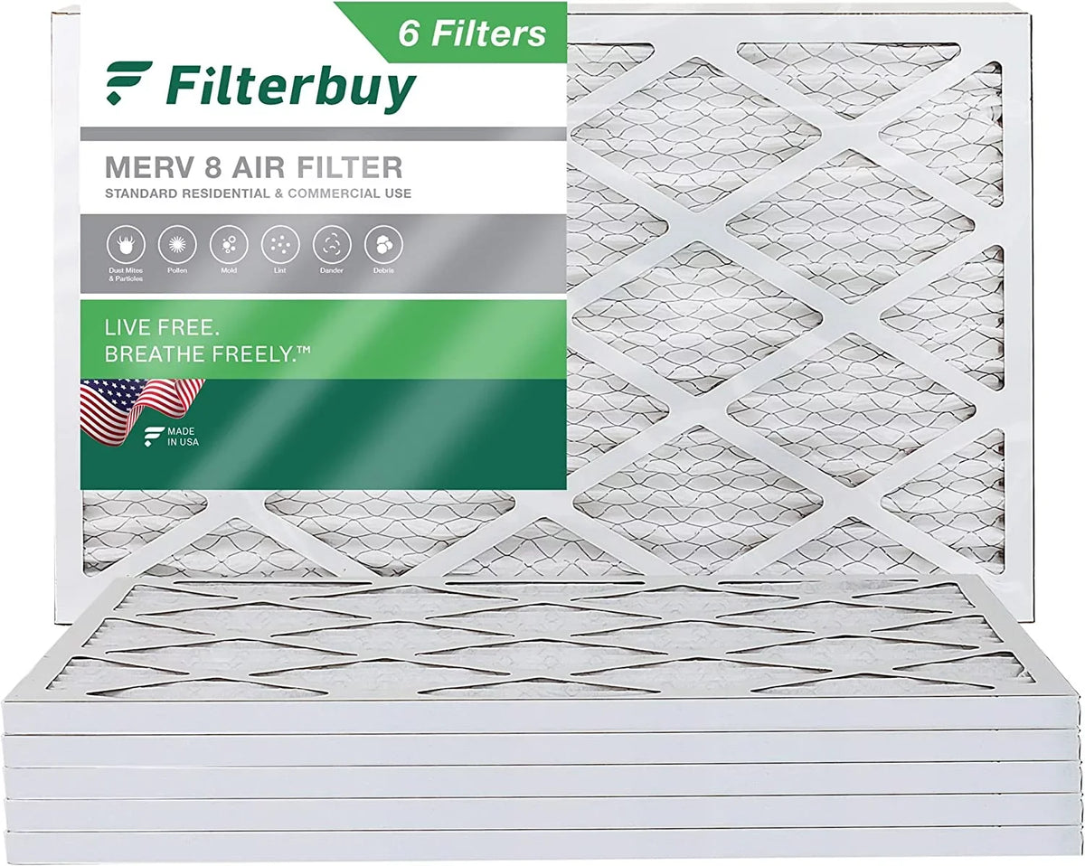 Filterbuy 12x25x1 MERV 8 Pleated HVAC AC Furnace Air Filters (6-Pack)