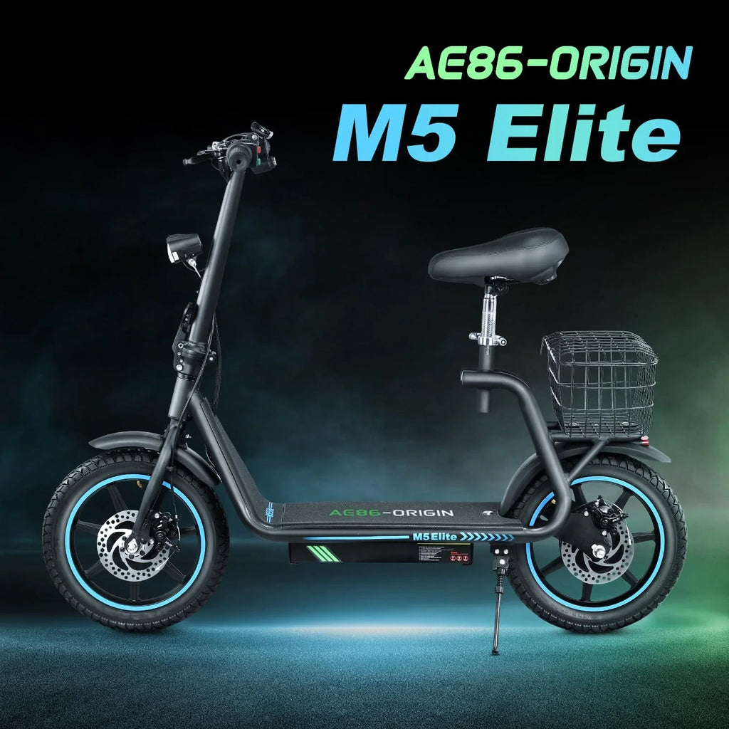 M5 Electric Scooter with Seat, 500W Powerful Motor up to 22 Miles Range, Foldable Electric Scooter for Adults 14" Pneumatic Tire，Foldable Commuter Scooter with Phone Holder, Carry Baske Black