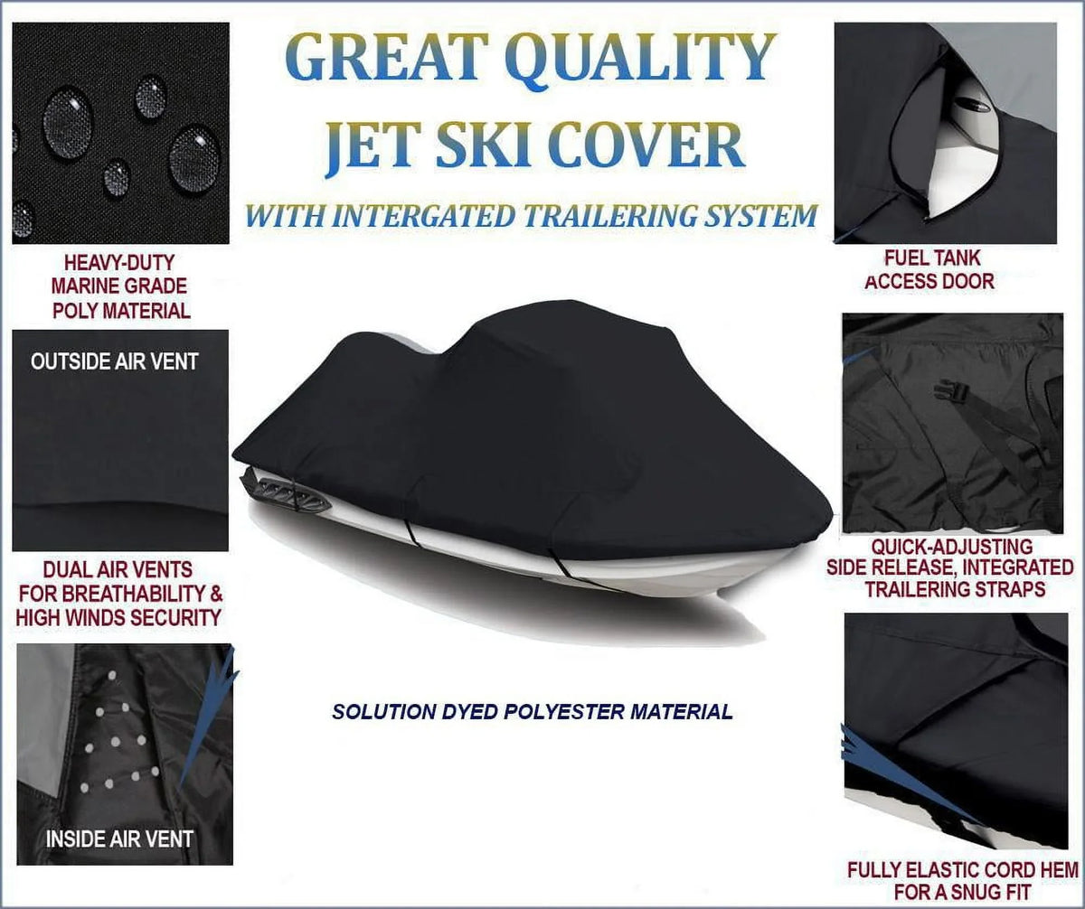 BLACK 600 DENIER JetSki Cover Compatible for Bombardier Sea Doo Sea-Doo GTI SE 130 2011 2012 2013 2014 2015 2016 2017 2018 2019 2020 2021 2022 Jet Ski PWC Watercraft Cover