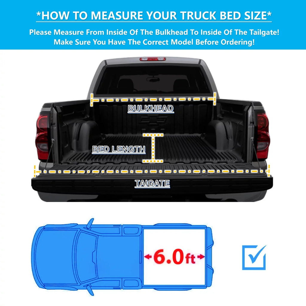 Mamoru Hard FRP Quad-Fold Solid Tonneau Cover Compatible with 2016 2017 2018 2019 2020 2021 2022 2023 Tacoma 6' / 73.7" Truck Bed Cover | Fit for Deck Rail System