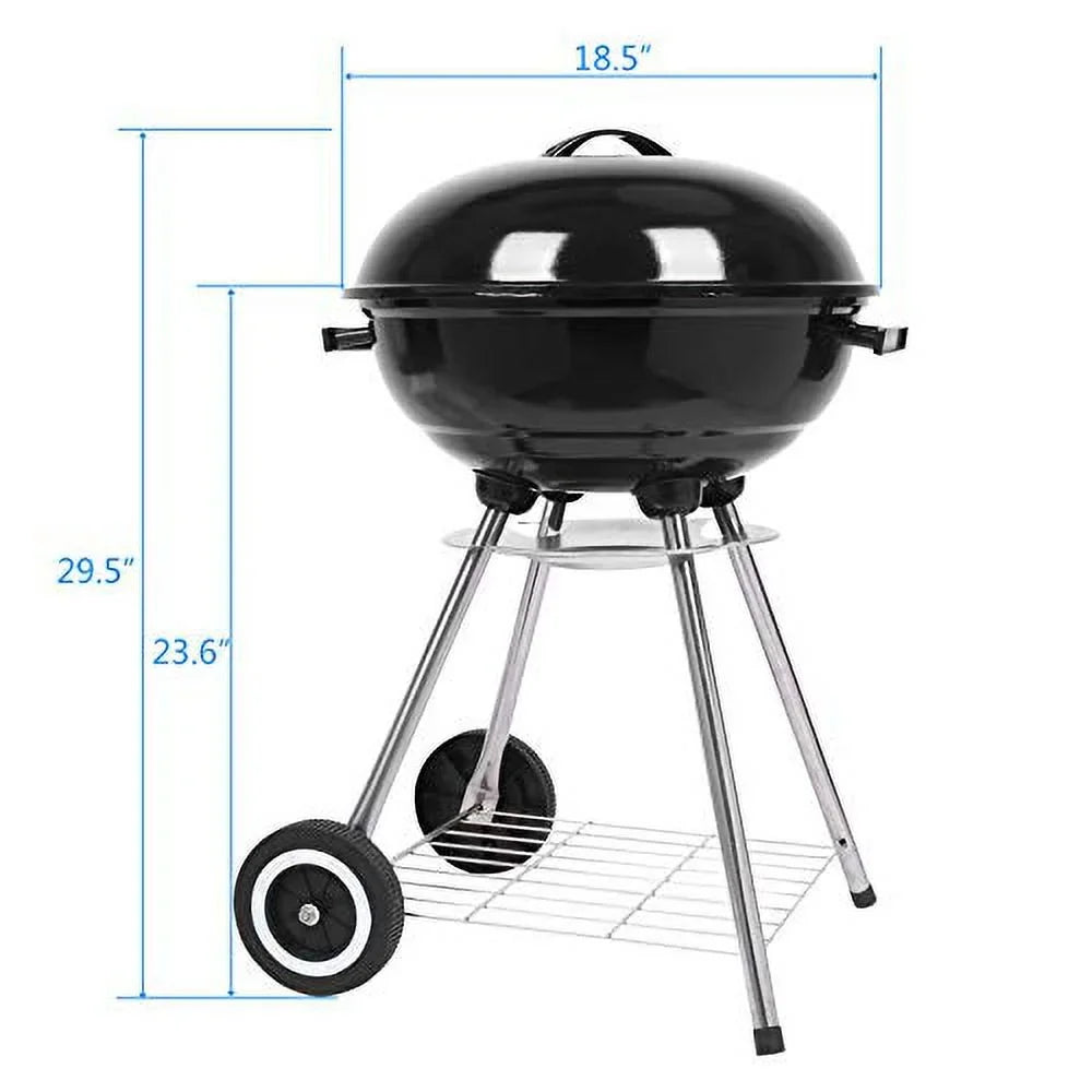 Charcoal Grill 18 Inch for Outdoor Cooking BBQ Barbecue Coal Kettle Bowl Grill Portable Heavy Duty Round with Wheels for Patio Backyard Camping