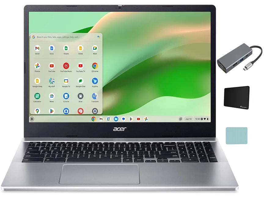 Chromebook 315 Portable computer, 15.6" FHD Touchscreen Display, Intel N100 Quad-core (4 Core), 8GB DDR5 RAM, 64GB eMMC, Wi-Fi, Long Battery Life, Chrome OS, Silver + Tigology Accessories