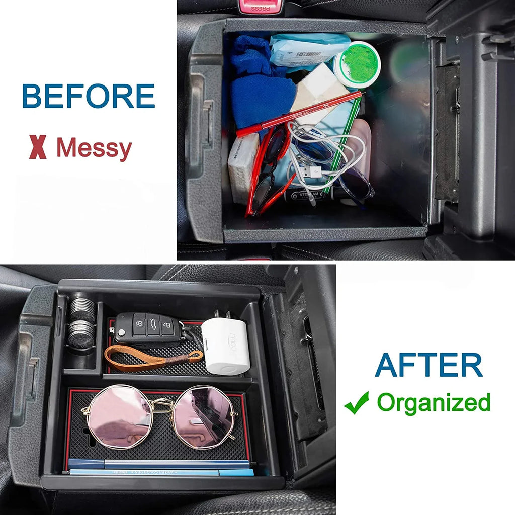 JDMCAR Center Console Tray Organizer Compatible with Toyota Tacoma Accessories 2016-2022 2023, Armrest Insert Container ABS Material Secondary Storage Box-(Red Trim)