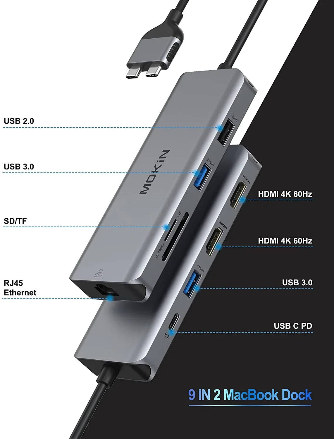 Pro Docking Station Dual Monitor Pro HDMI Adapter,9 in 1 USB C Adapters for Pro Air Mac HDMI
