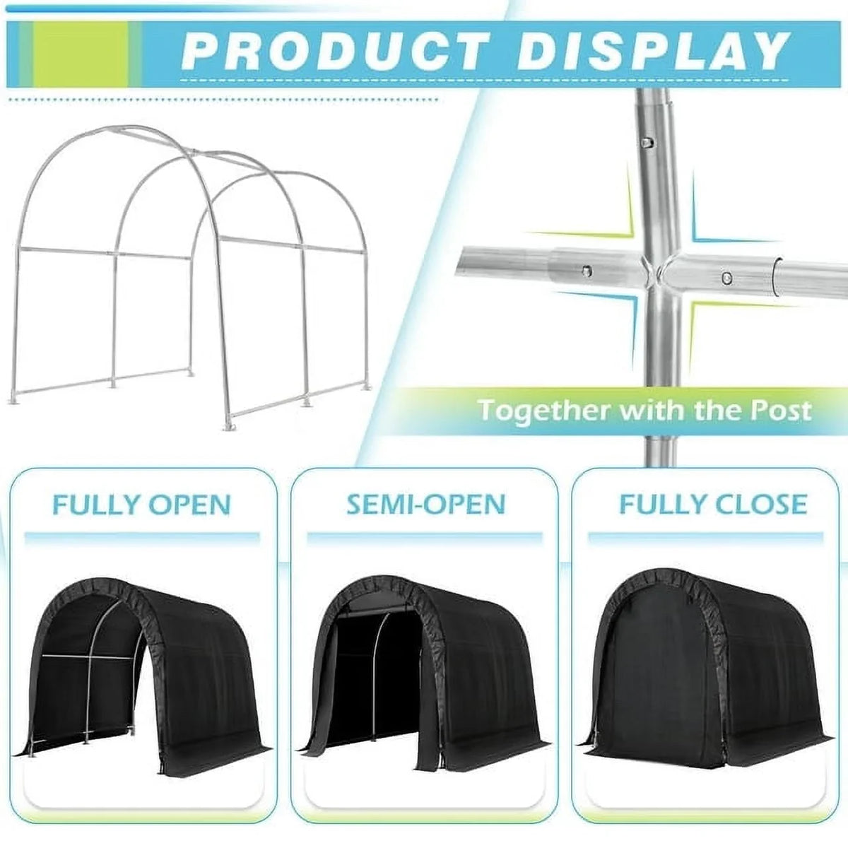 Hommow 7 FT x 8 FT Heavy Duty Storage Tent, Outdoor Tool Shed, Carport, Portable Garage for Patio, Garden, Black