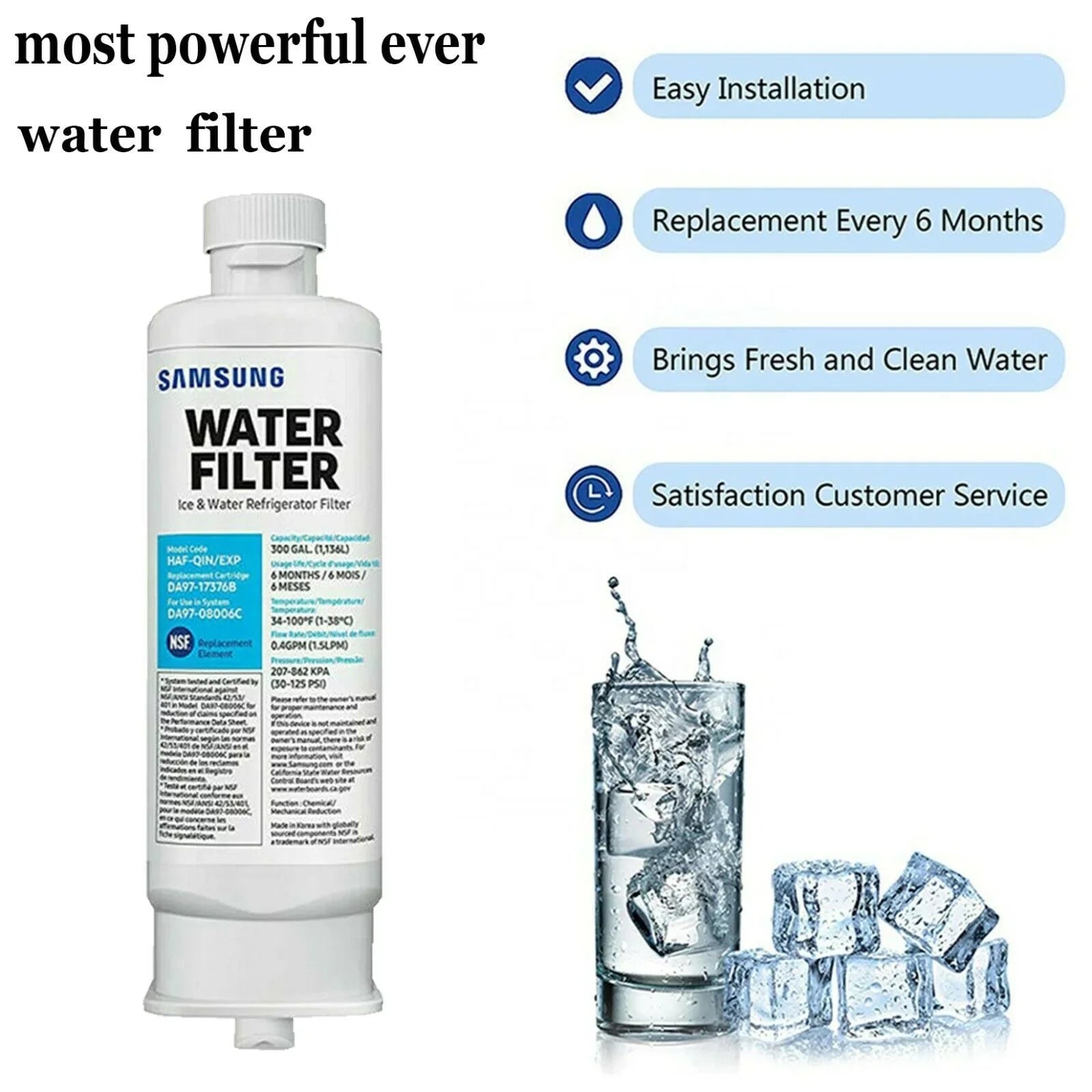DA97-17376B HAF-QIN Refrigerator Water Filter DA97-08006C refrigerator filter 4 Pack