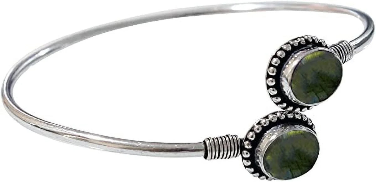 Handmade Cuff Bracelet For Women, Bohemian Tribal Design Silver Plated Natural labradorite Gemstone Modern Designer Fashion Bracelet, Party Boho Jewellery