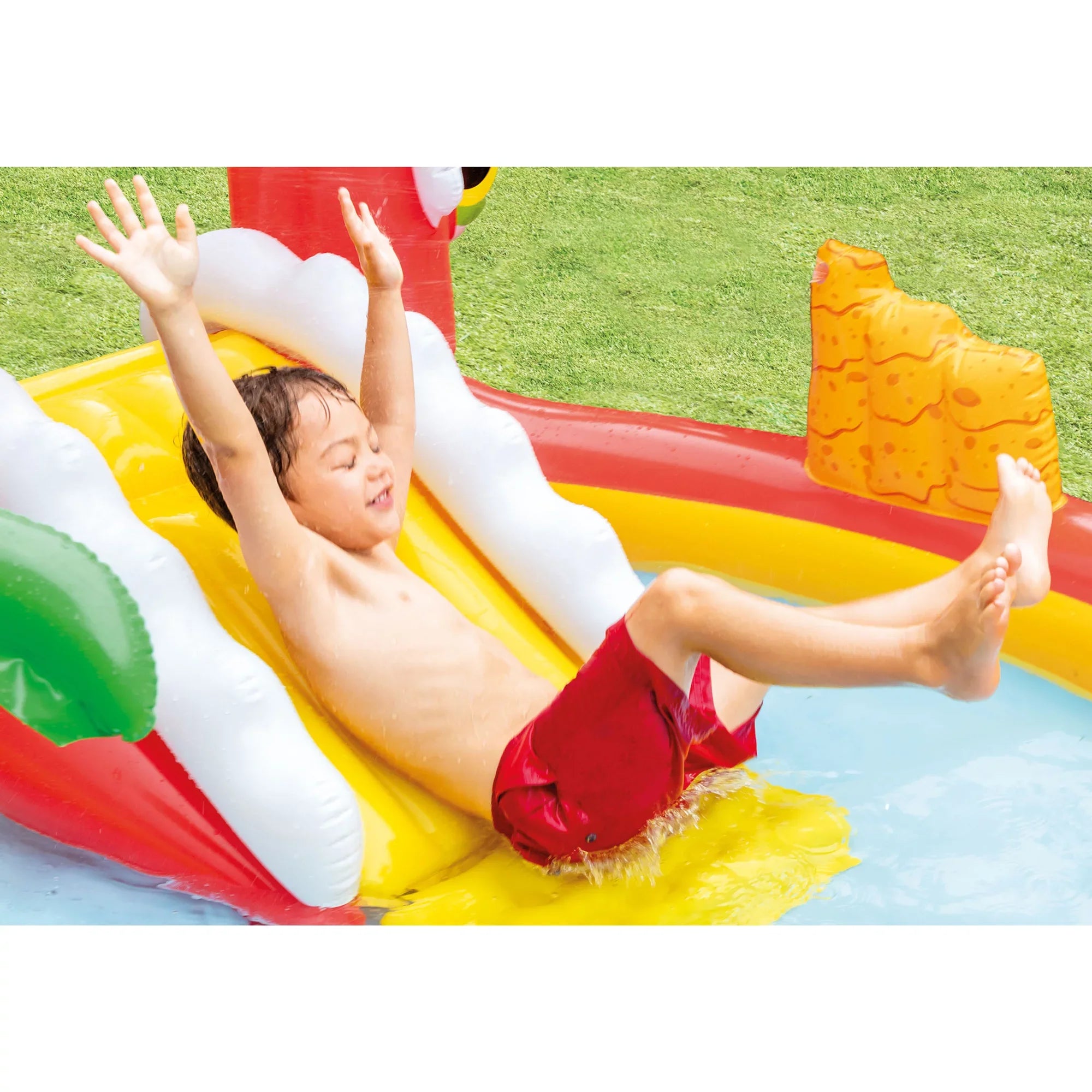Intex Happy Dino Outdoor Inflatable Kiddie Pool Play Center with Slide