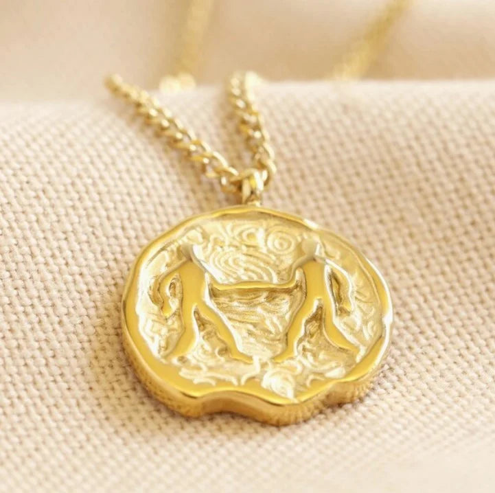 Blue Box Boutique Inc Gold Stainless Steel Gemini Zodiac Pendant Necklace for Women, Teens | Horoscope, Birthday Gift