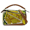 Pre-Owned LOEWE Bag Women's Brand Handbag Shoulder 2way Puzzle Small Floral Leather Brown Yellow William de Morgan Collaboration Embroidery Compact Mini (Good)