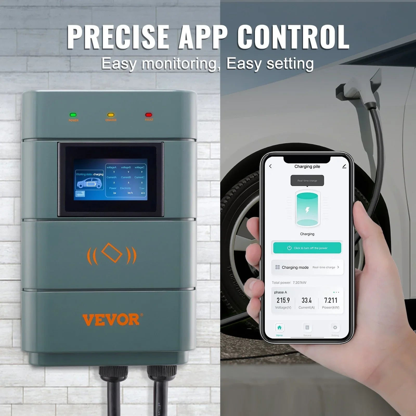VEVOR Level 2 Electric Vehicle Charging Station, 0-48A Adjustable, 11.5 kW 240V NEMA 6-50 Plug Smart EV Charger with WiFi, 24-Foot TPE Charging Cable for Indoor/Outdoor Use, ETL & Energy Star Certifie