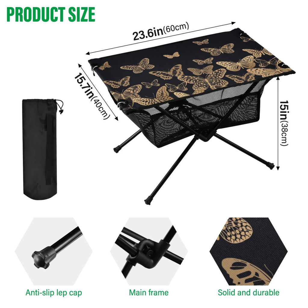Butterflies Camping Folding Table Portable Beach Table with Storage Bag Compact Picnic Table for Outdoor Travel Fishing BBQ