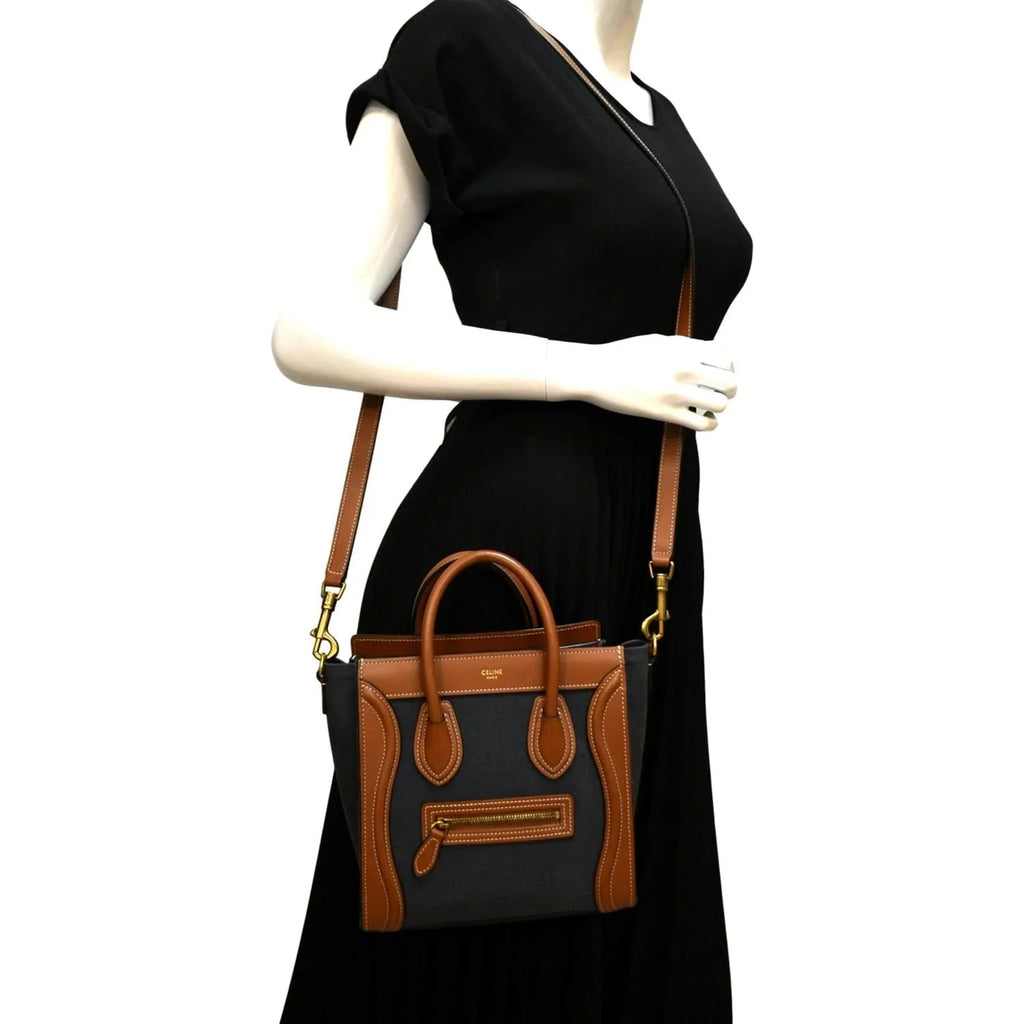 Pre-owned CELINE Luggage Denim Leather Tote Crossbody Bag Bicolor