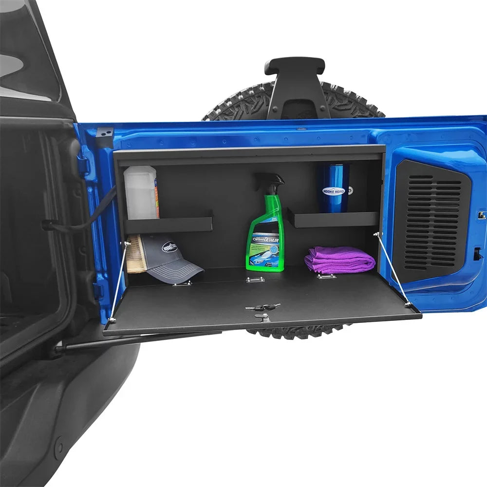 Hooke Road Fit 2021-2023 Ford Bronco Folding Tailgate Table Lockable Steel Storage Box Black