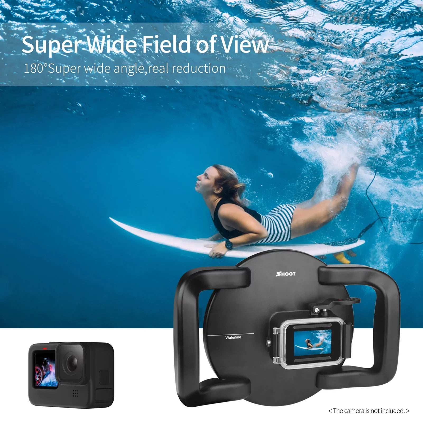 Waterproof Dome Port Case for 9 Black and 10SHOOT XTGP559, Dual Handle, 45m Waterproof, 180° Wide Angle