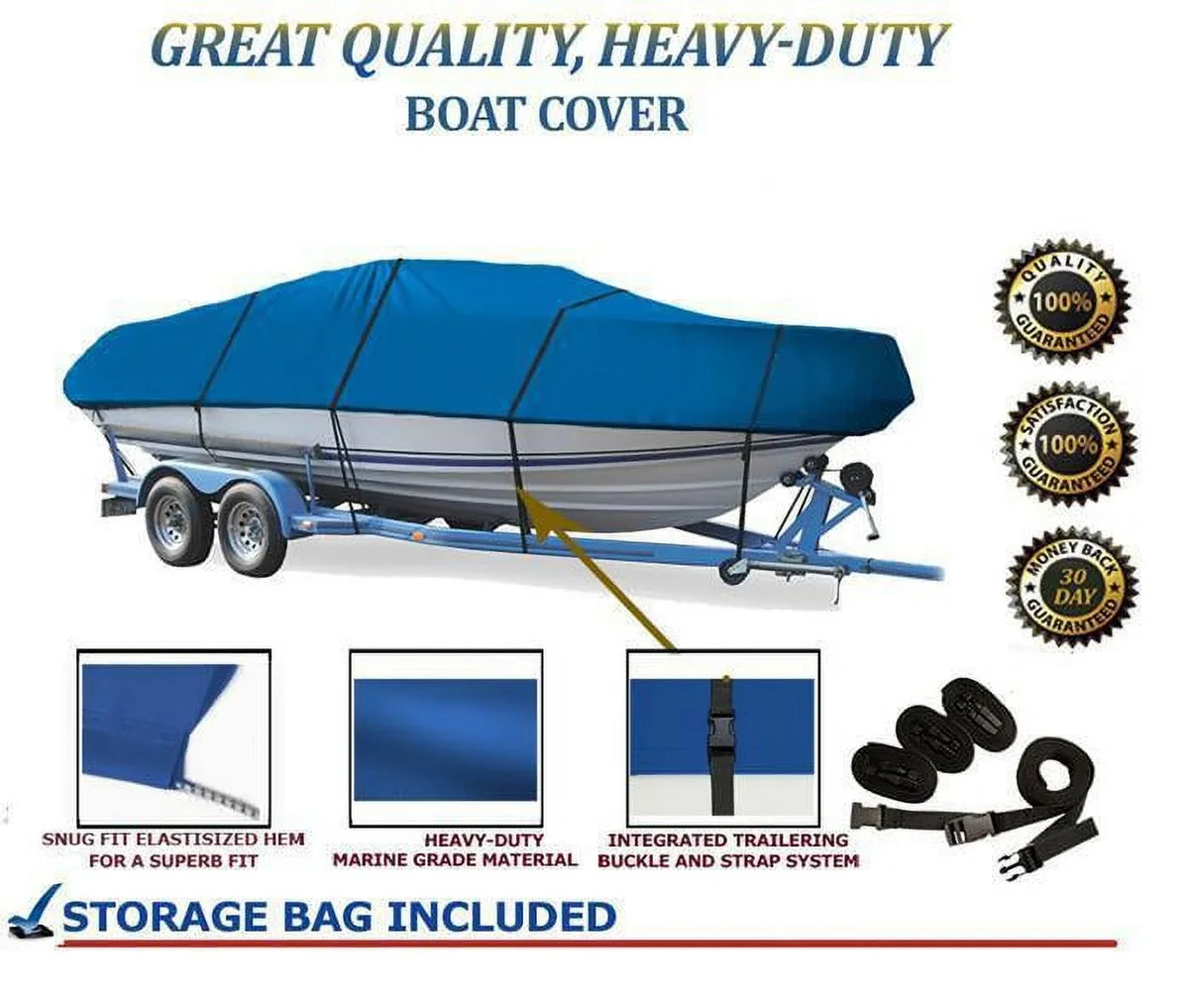 BLUE, GREAT QUALITY BOAT COVER Compatible for NORTH RIVER SEAHAWK 21' O/B COVERED AS I/O 2013-2015