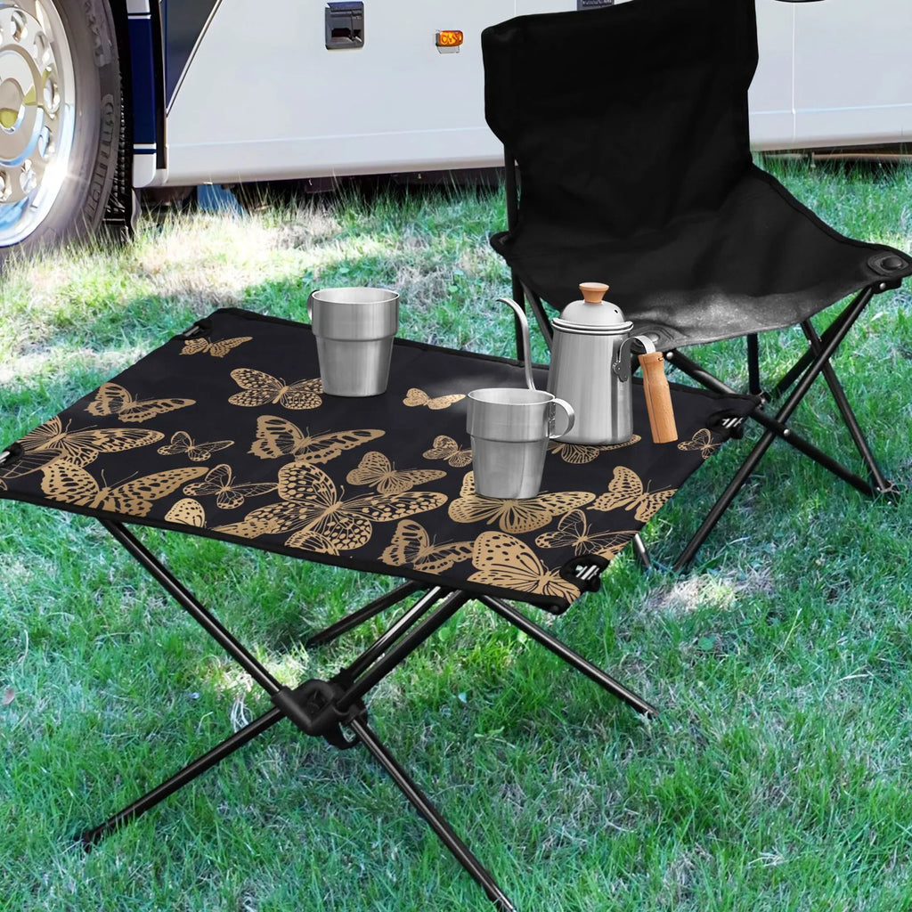 Butterflies Camping Folding Table Portable Beach Table with Storage Bag Compact Picnic Table for Outdoor Travel Fishing BBQ