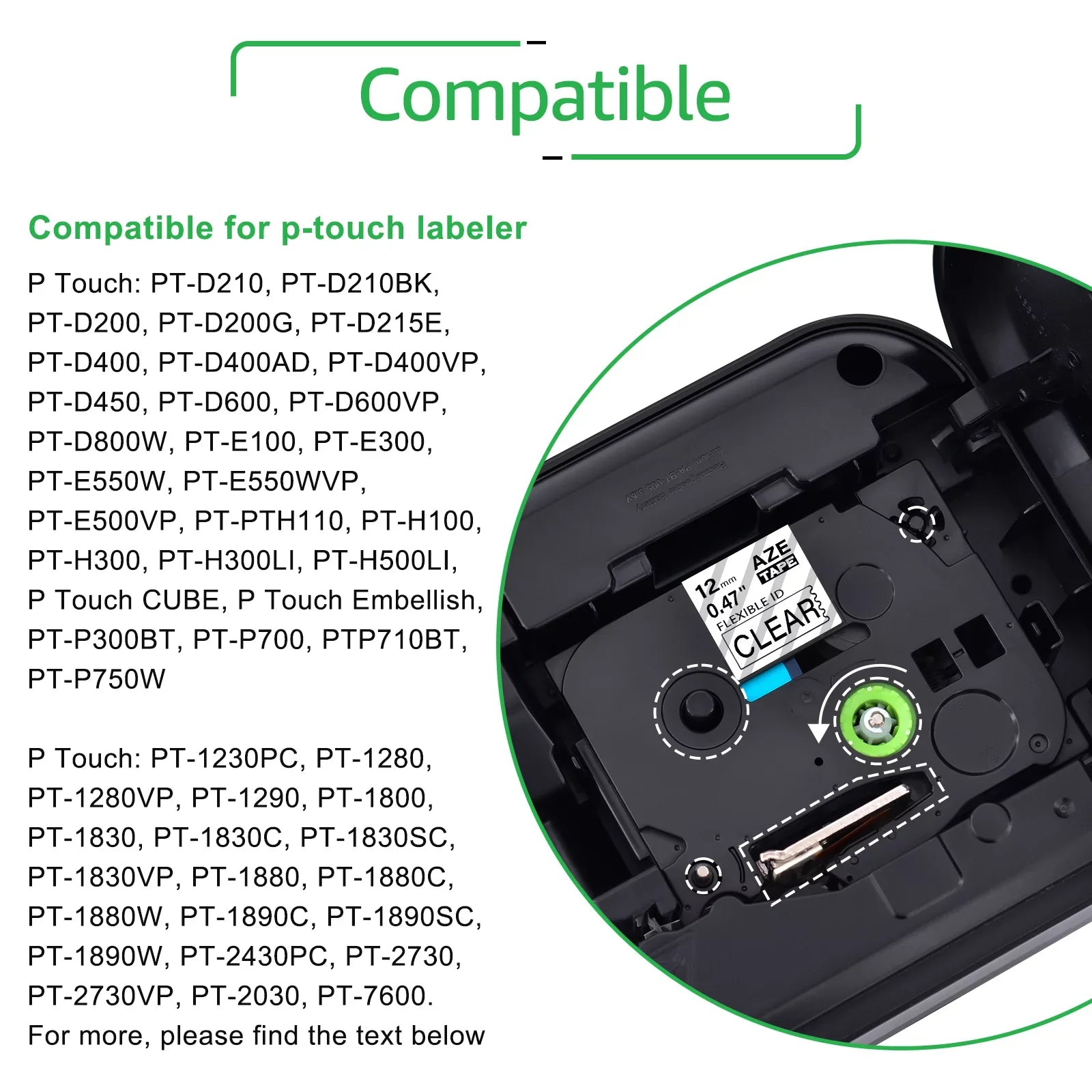 GREENCYCLE 8PK Compatible for Brother P-touch 12mm x 8m Black on Clear TZ TZe TZe-FX131 TZ-FX131 TZe-131 TZ-131 Flexible ID Cable Wire Label Tape