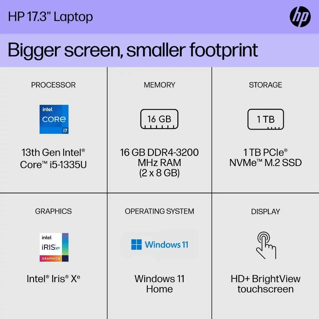 17.3" HD Touchscreen Notebook, Intel Core i7-1355U, 32GB RAM, 1TB Solid State Drive, Backlit Keyboard, Win11 Home